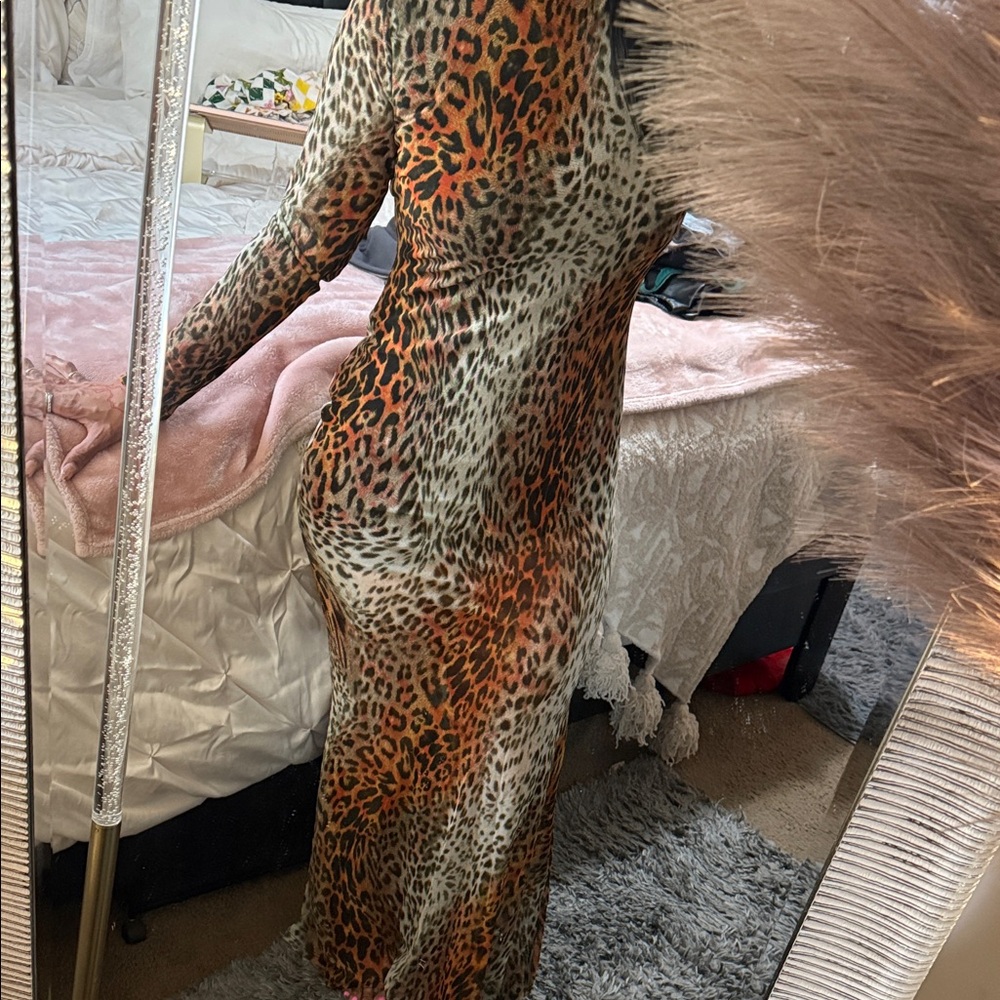 Fashion Nova Leopard Print Long Sleeve Dress